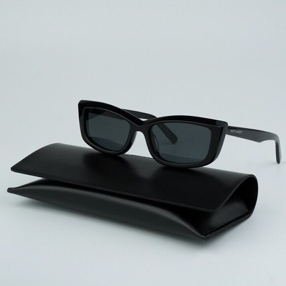 NEW Saint Laurent SL658 001 Black Rectangle Unisex Sunglasses - Picture 1 of 13